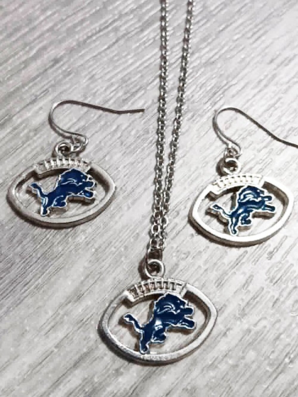 Detroit Lions Football Necklace And Earrings Set